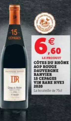 côtes du rhône aop rouge dauvergne ranvier 15 cepages vin rare hve3 2020