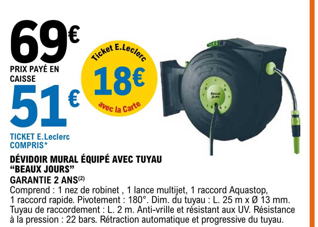 dévidoir mural équipé avec tuyau beaux jours