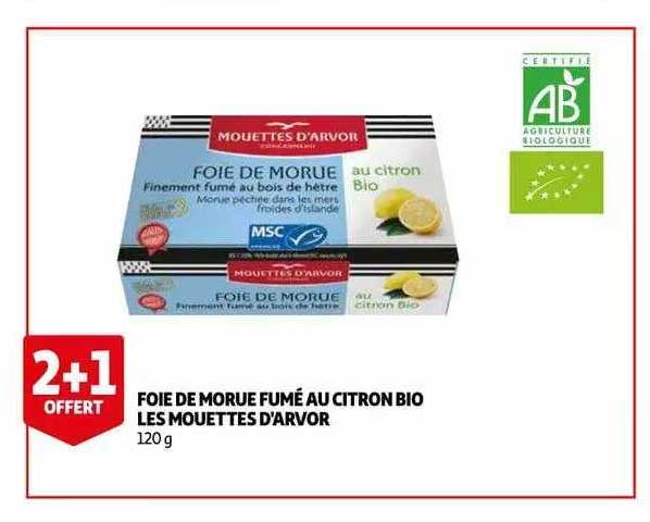 foie de morue fumé au citron bio les mouettes d'arvor 2+1 offert