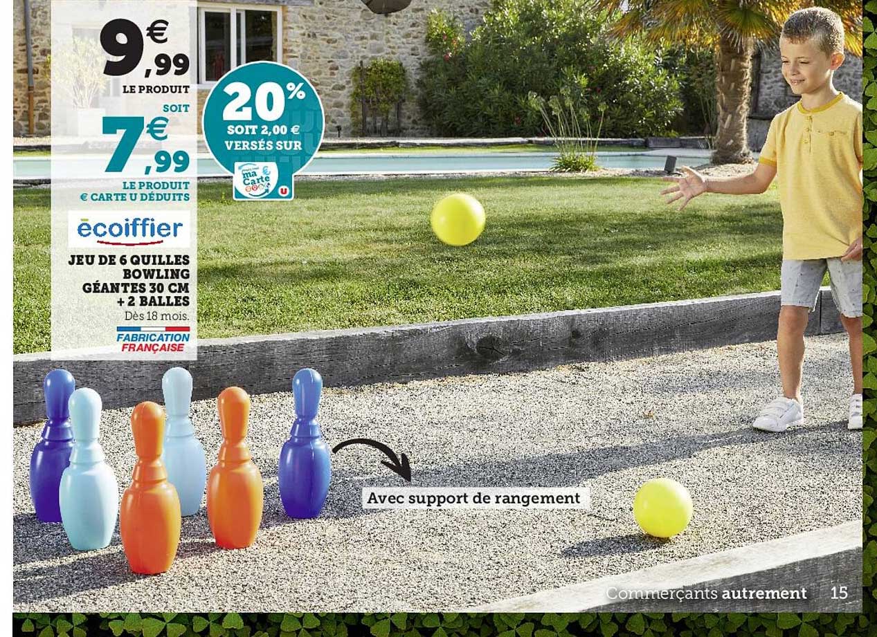 jeu de 6 quilles bowling géantes 30 cm + 2 balles écoiffier