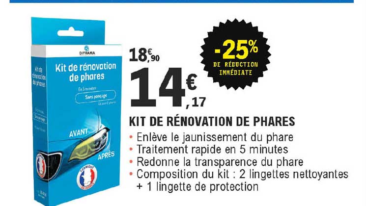 kit de rénovation de phares -25% de réduction immédiate