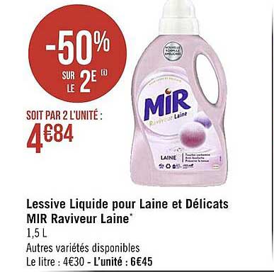 lessive liquide pour laine et délicats mir raviveur laine -50% sur le 2e