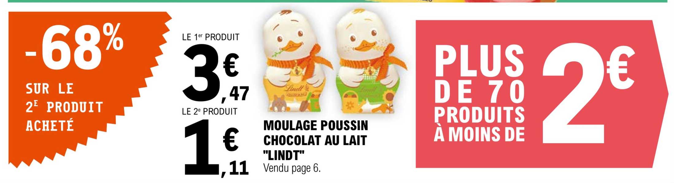 moulage poussin chocolat au lait lindt -68% sur le 2e produit acheté