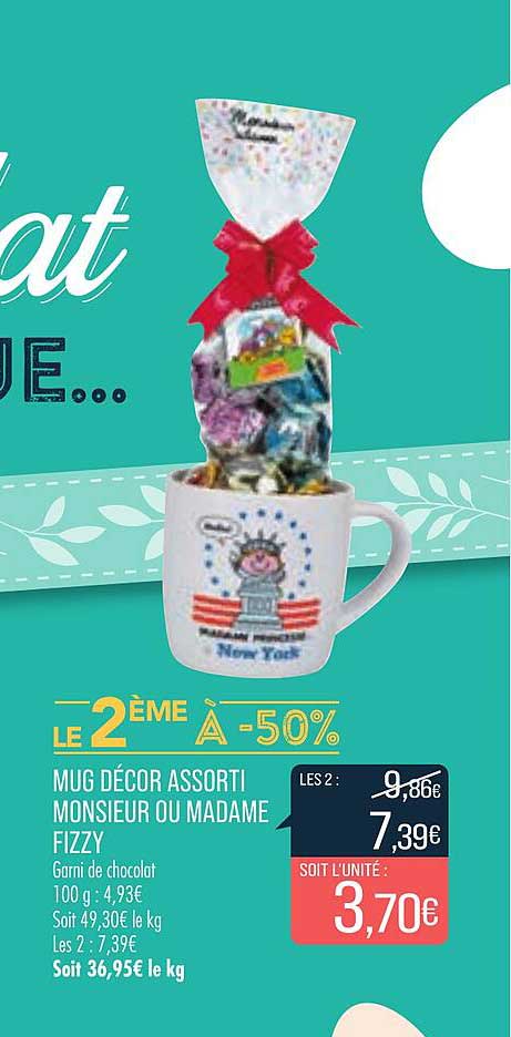 mug décor assorti monsieur ou madame le 2ème à -50%