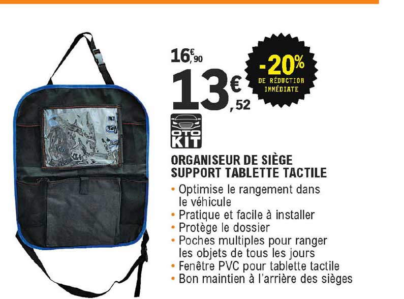 organiseur de siège support tablette tactile oto kit -20% de réduction immédiate