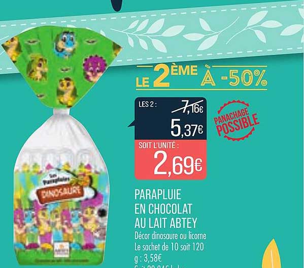 parapluie en chocolat au lait abtey le 2ème à -50%