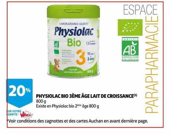 physiolac bio 3ème âge lait de croissance