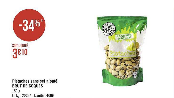 pistaches sans sel ajouté brut de coqeus