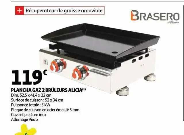 plancha gaz 2 brüleurs alicia brasero