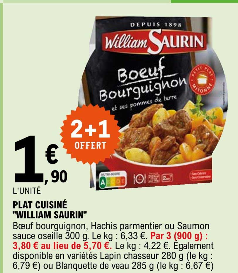 plat cuisiné william saurin 2+1 offert