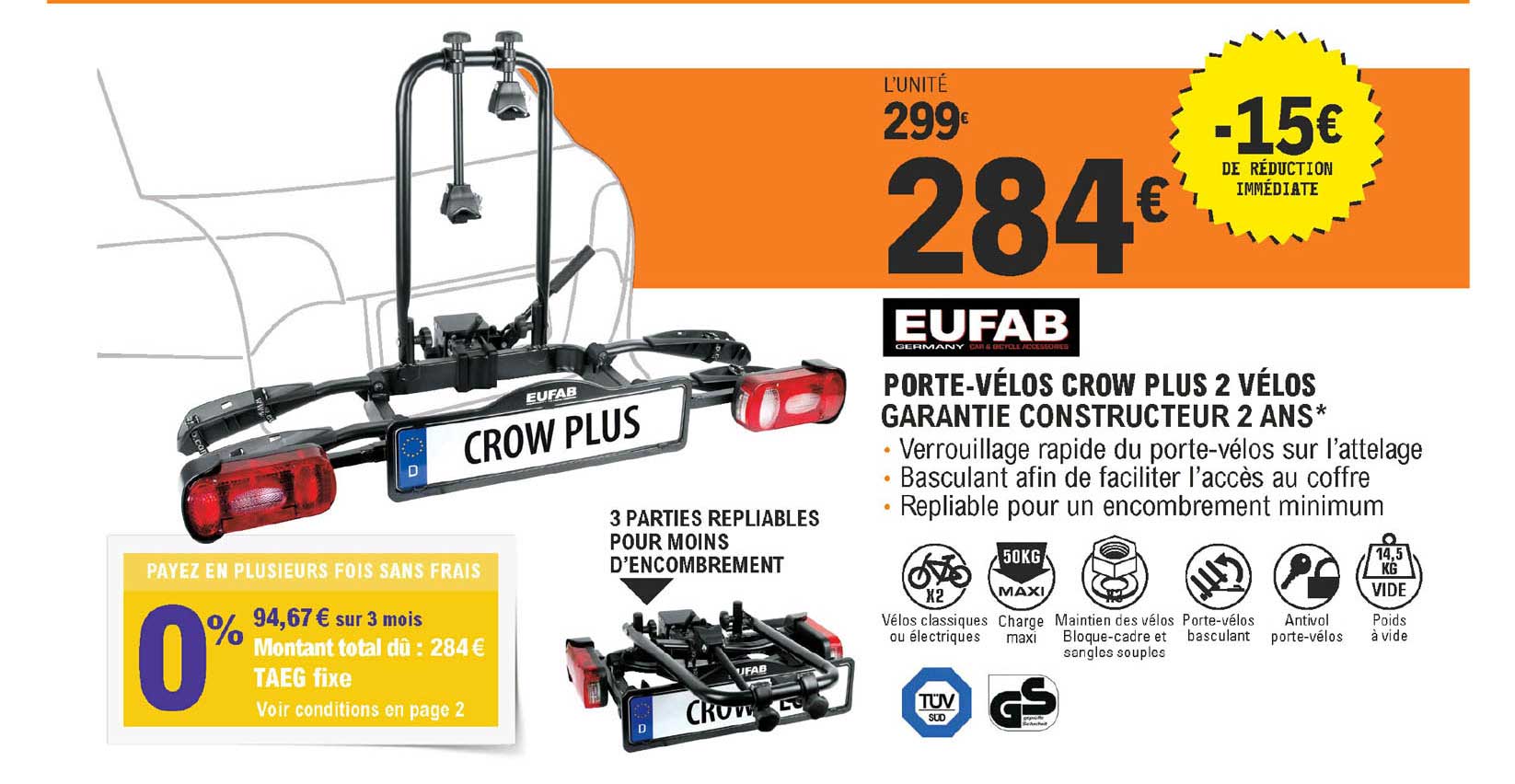 porte-vélos crow plus 2 vélos eufab