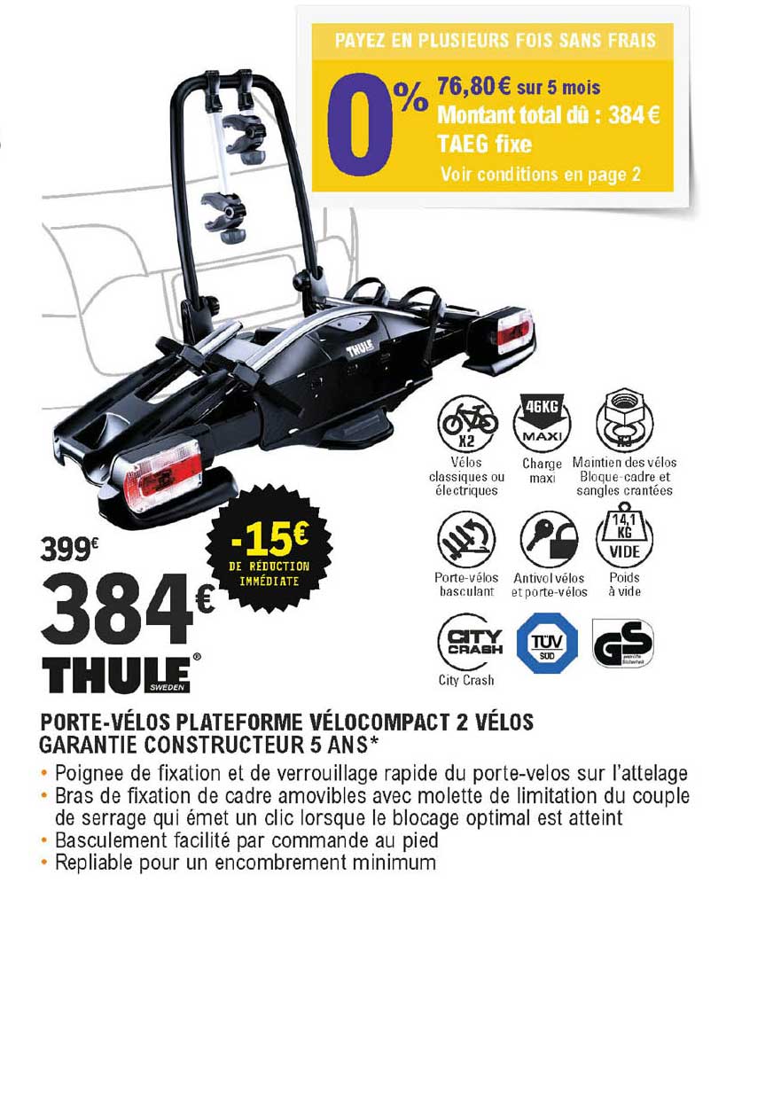 porte-vélos plateforme vélocompact 2 vélos thule