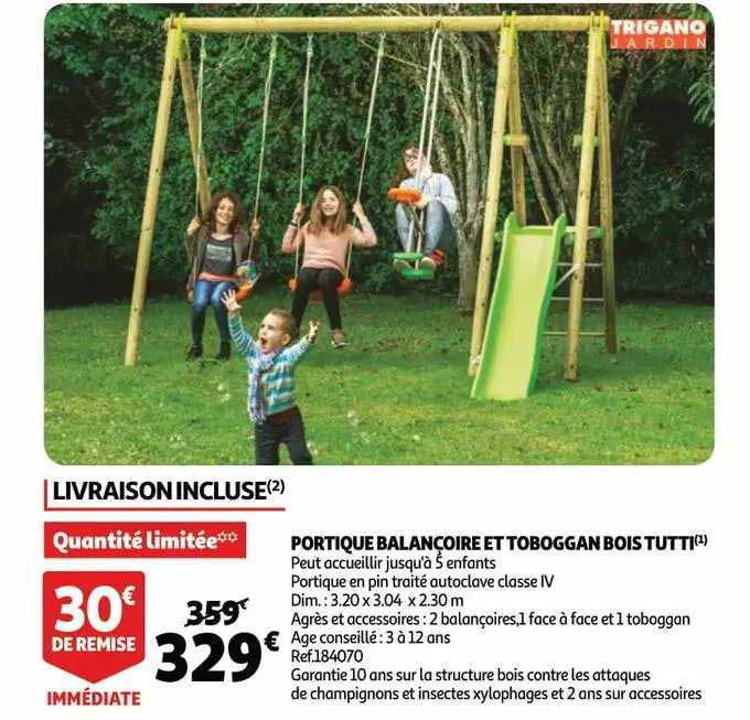 portique balançoire et toboggan bois tutti trigano jardin