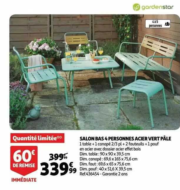 salon bas 4 personnes acier vert pâle gardenstar
