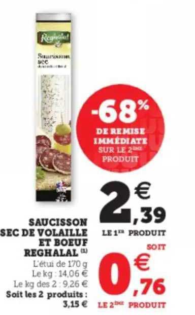 Saucisson Sec De Volaille Et Boeuf Reghalal -68% De Remise Immédiate Sur Le 2ème Produit