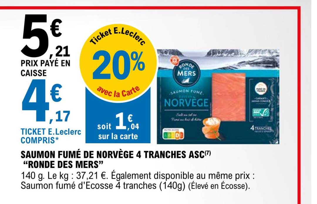 saumon fumé de norvège 4 tranches asc ronde des mers