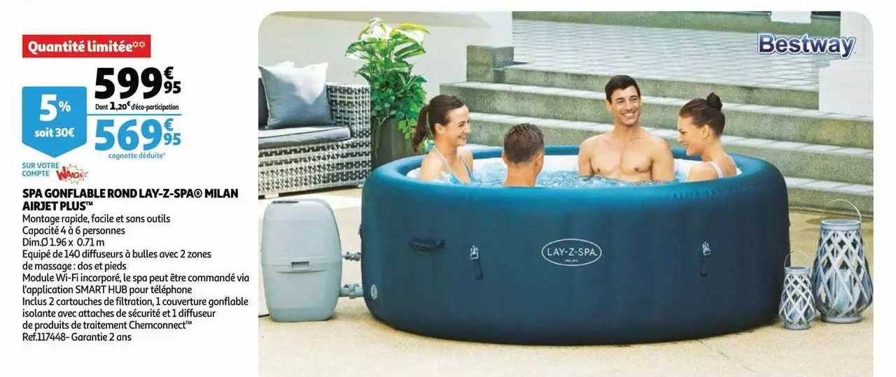 spa gonflable rond lay-z-spa milan arijet plus bestway