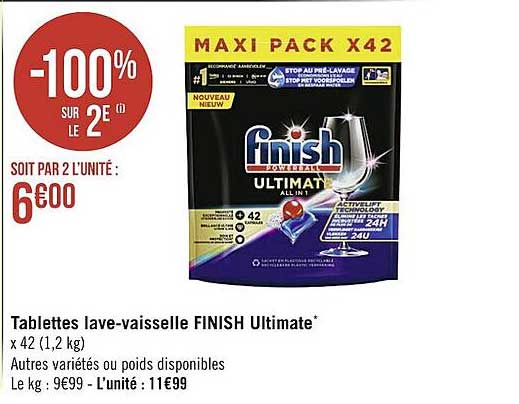 tablettes lave-vaisselle finish ultimate -100% sur le 2e