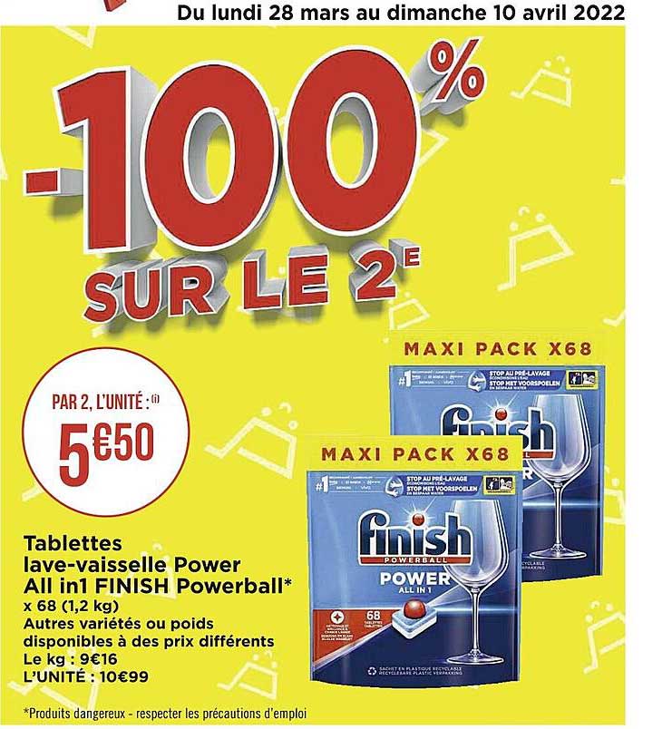 tablettes lave-vaisselle power all in 1 finish powerball -100% sur le 2e