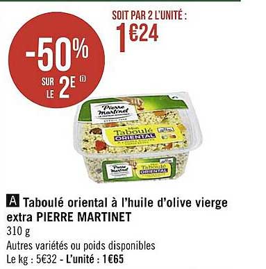 Taboulé Oriental à L'huile D'olive Vierge Extra Pierre Martinet -50% Sur Le 2e