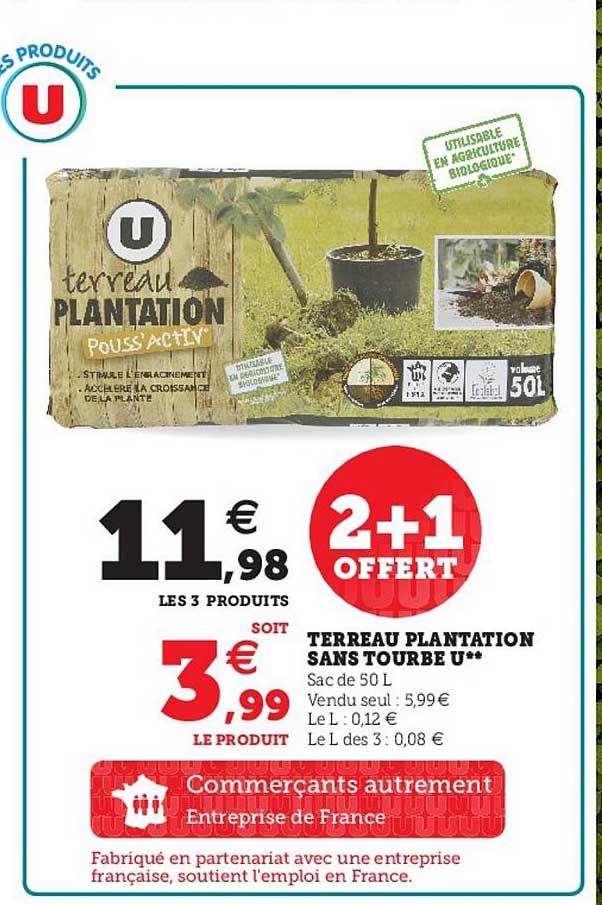 Terreau Plantation Sans Tourbe U 2+1 Offert