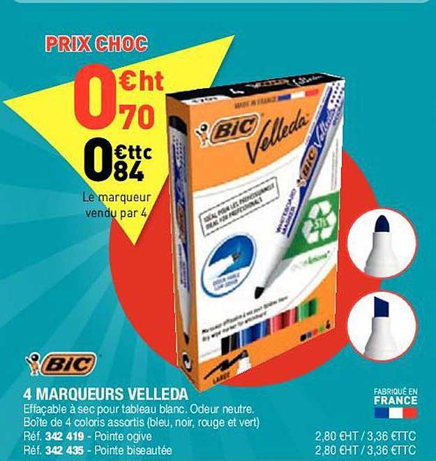 4 Marqueurs Velleda Bic