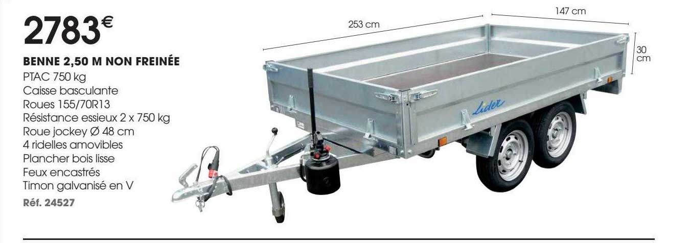 benne 2,50 m non freinée