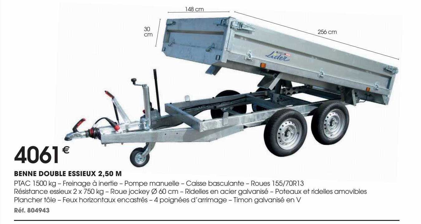 benne double essieux 2,50 m