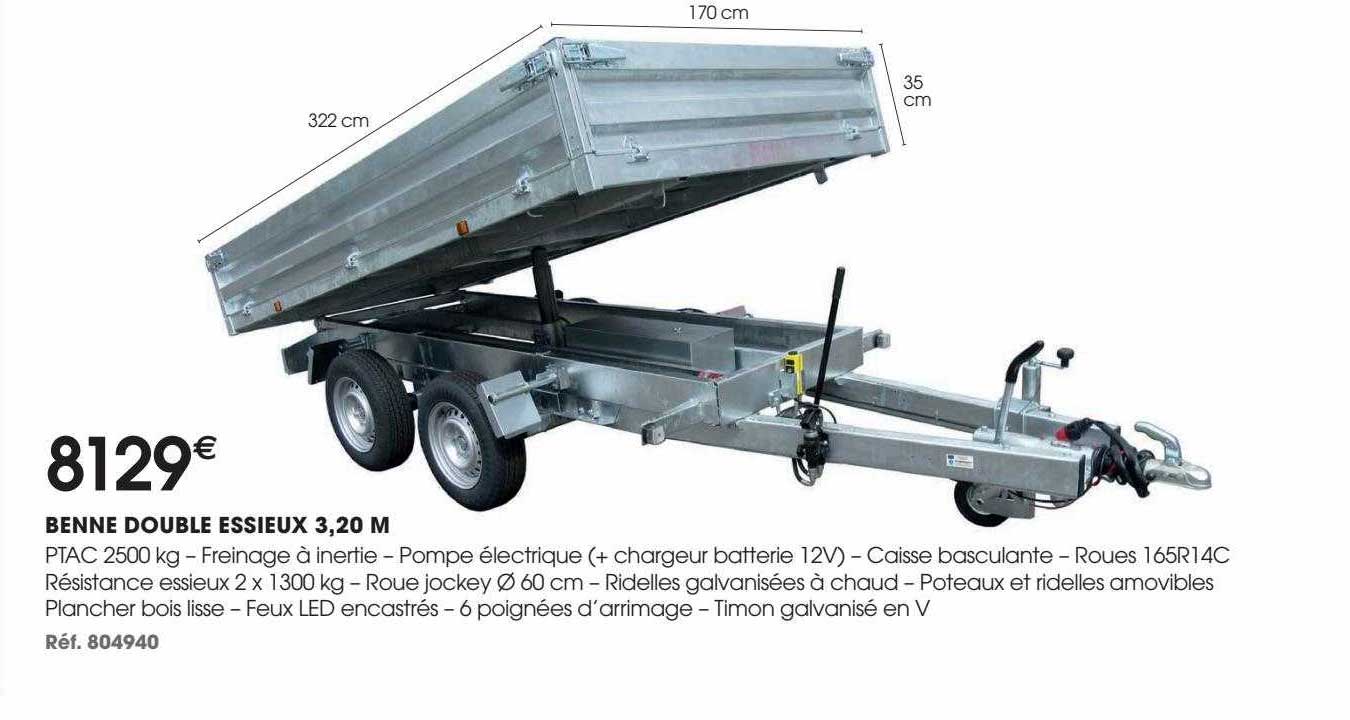 benne double essieux 3,20 m