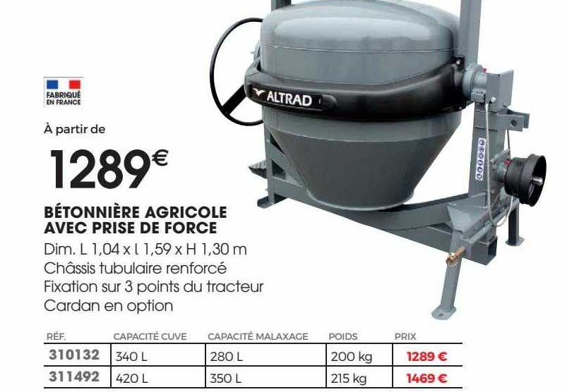 Bétonnière Agricole Avec Prise De Force Altrad