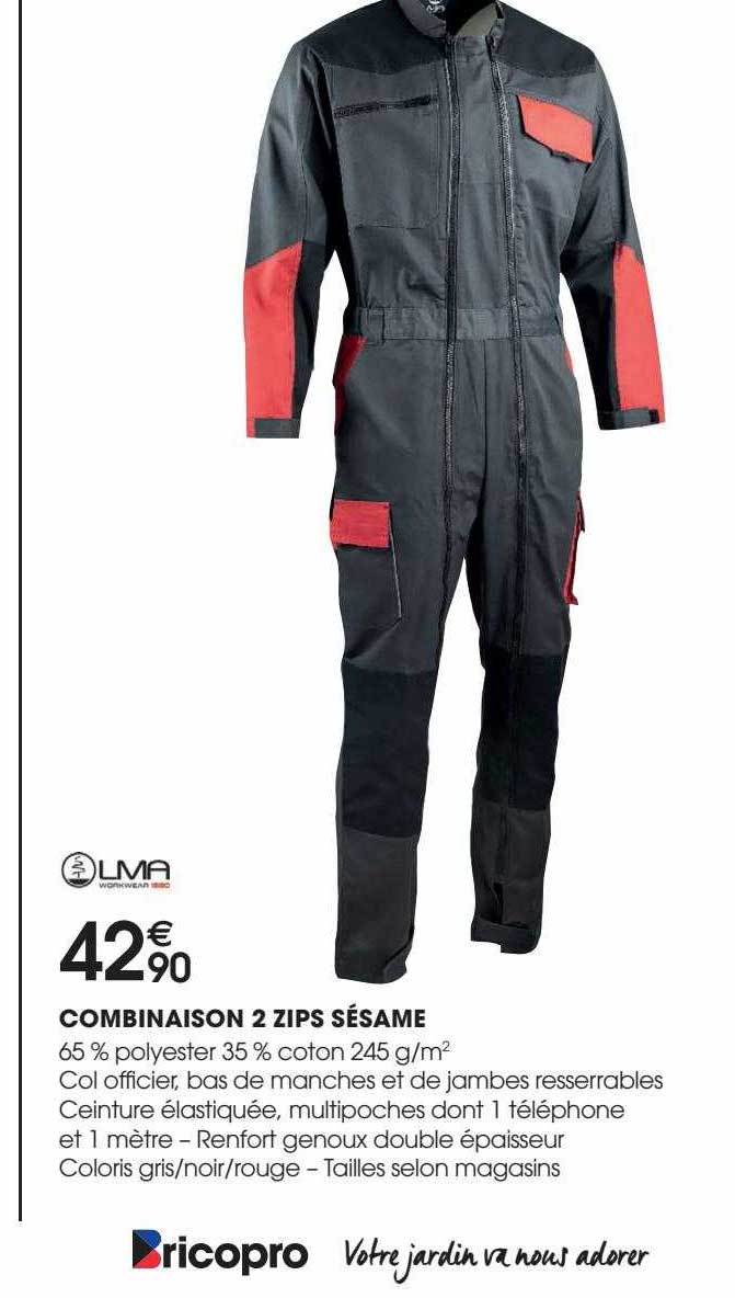 combinaison 2 zips sésame lma