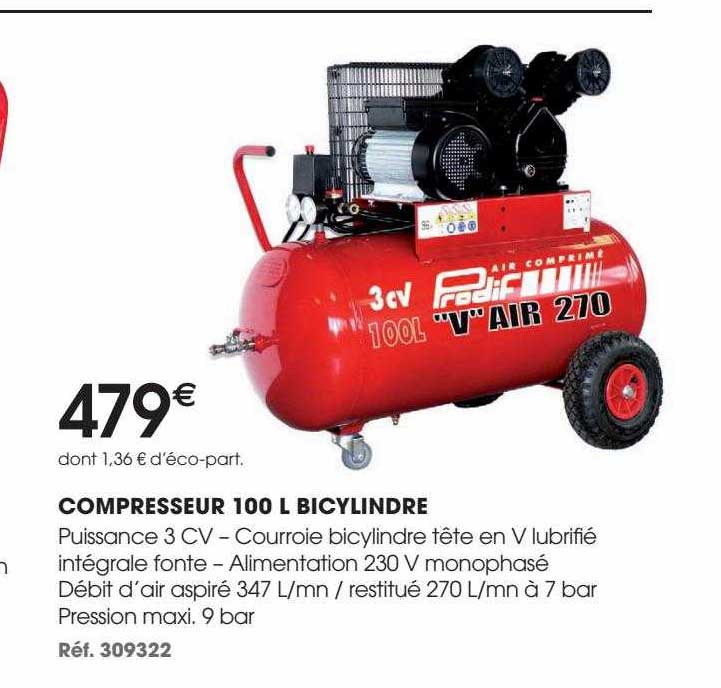 compresseur 100 l bicylindre prodif