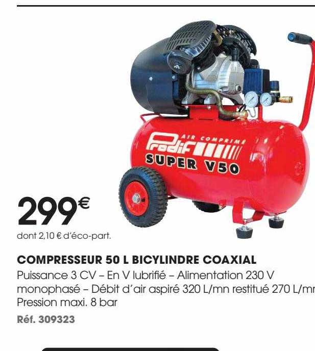 compresseur 50 l bicylindre coaxial prodif