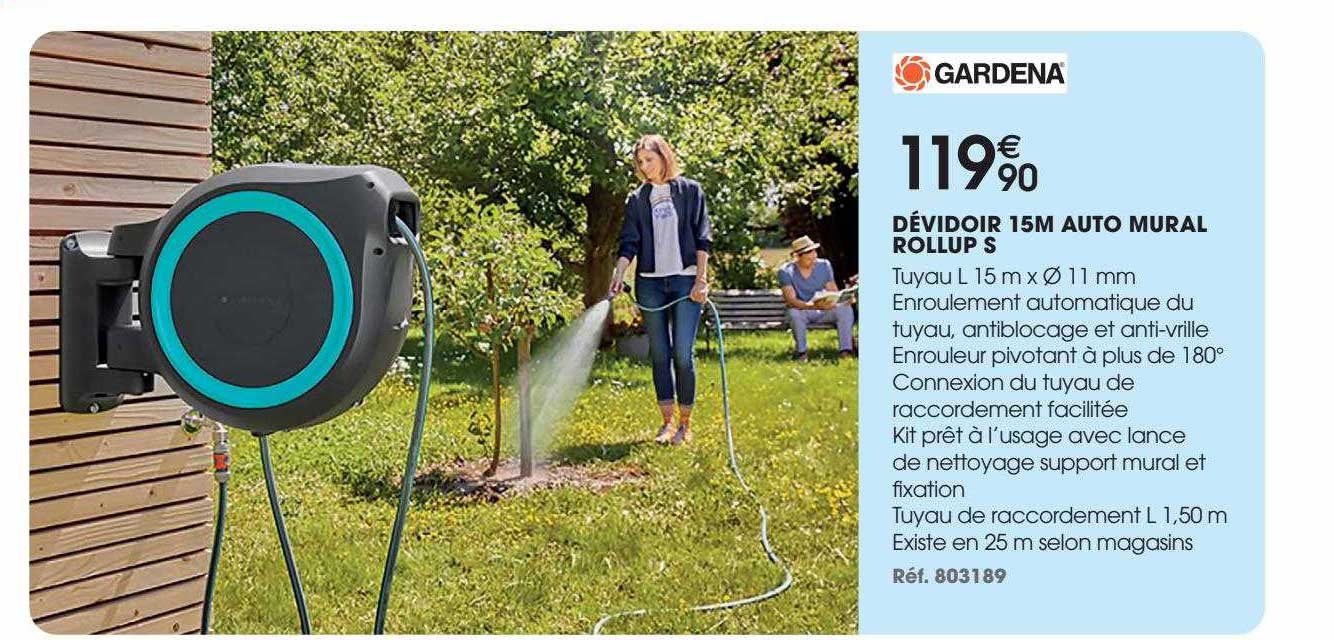 dévidoir 15m auto mural rollup s gardena