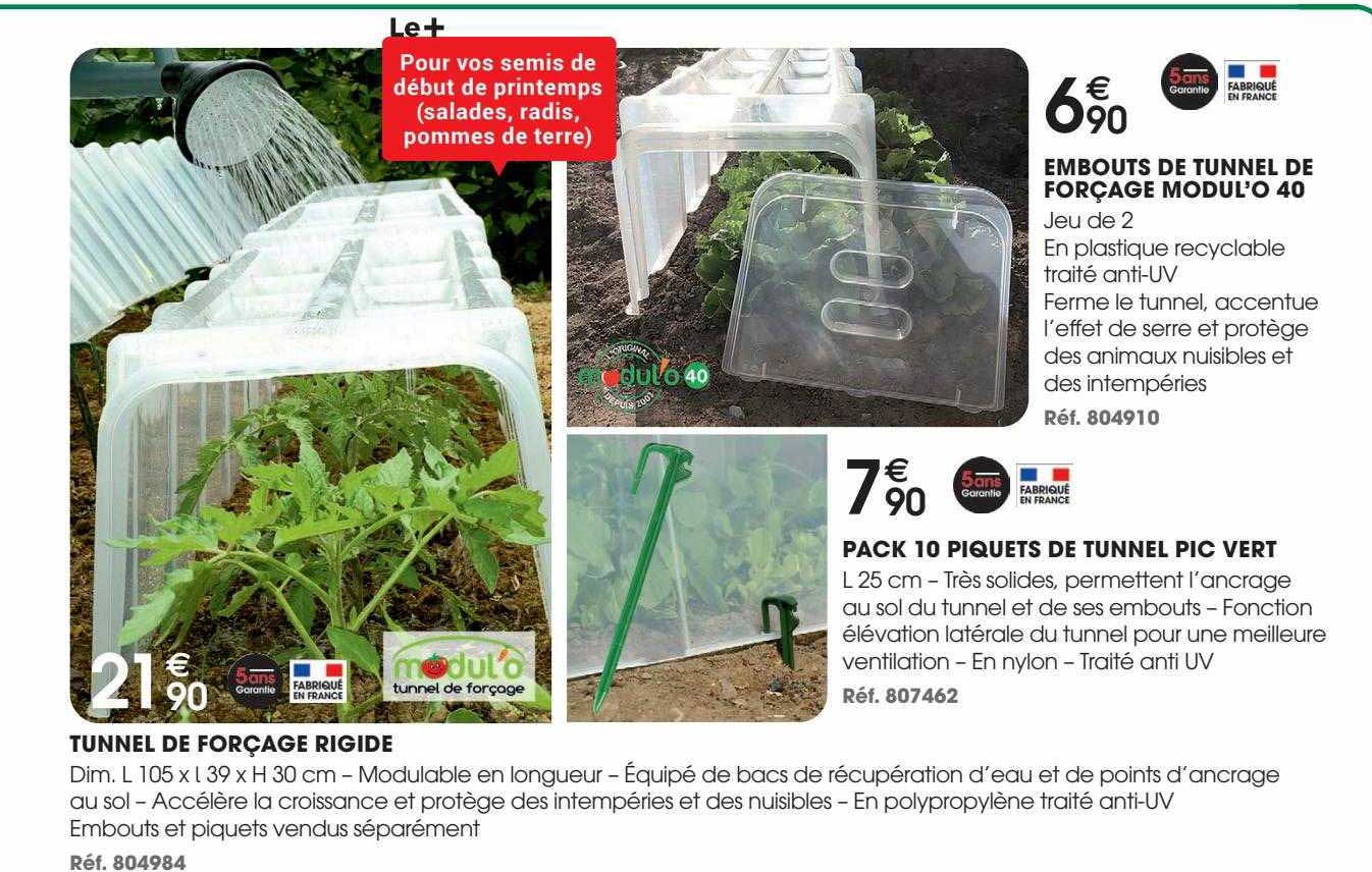 embouts de tunnel de forçage modul'o 40, pack 10 piquets de tunnel pic vert, tunnel de forçage rigide