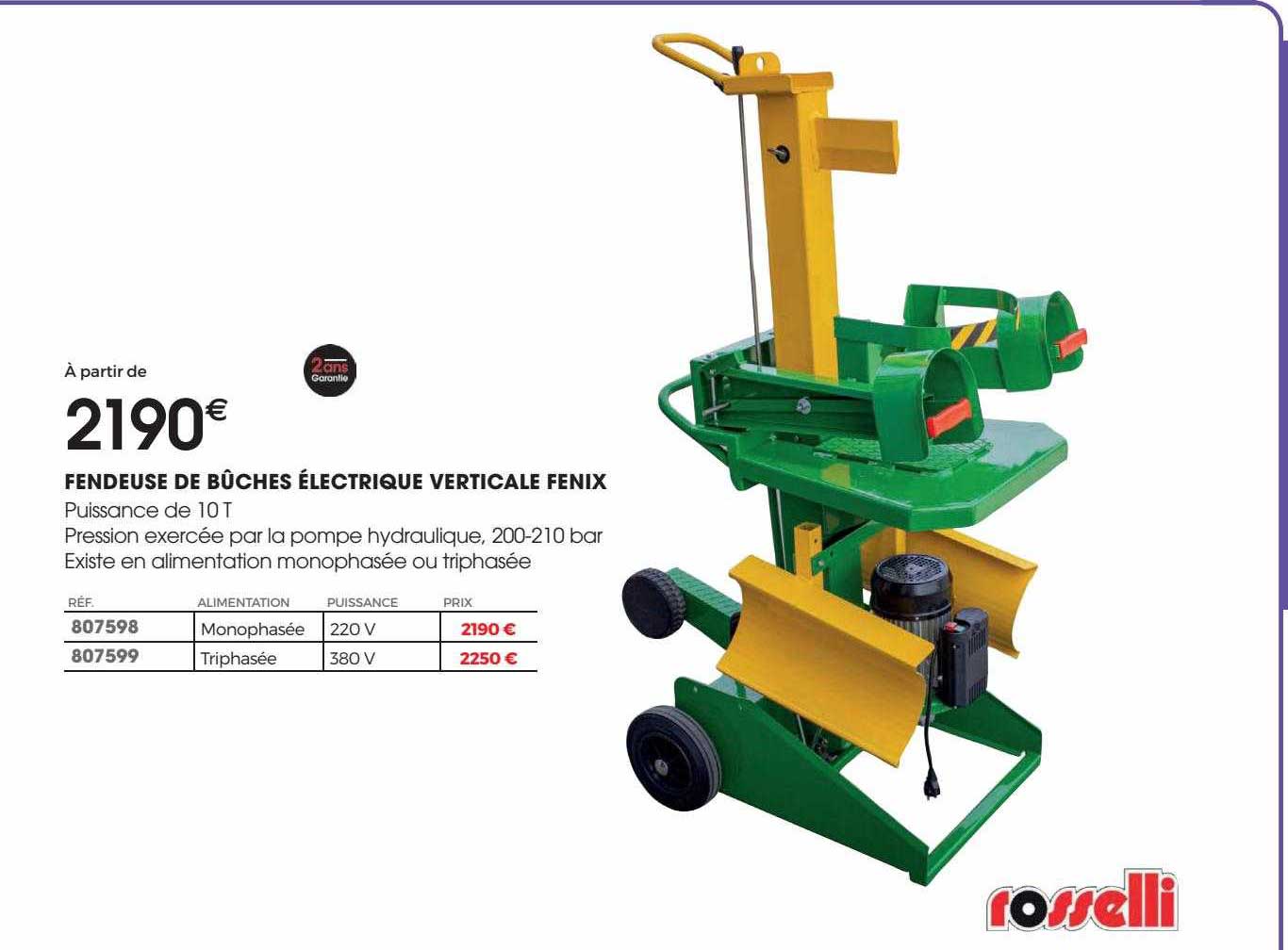 fendeuse de bûches électrique verticale fenix rosselli