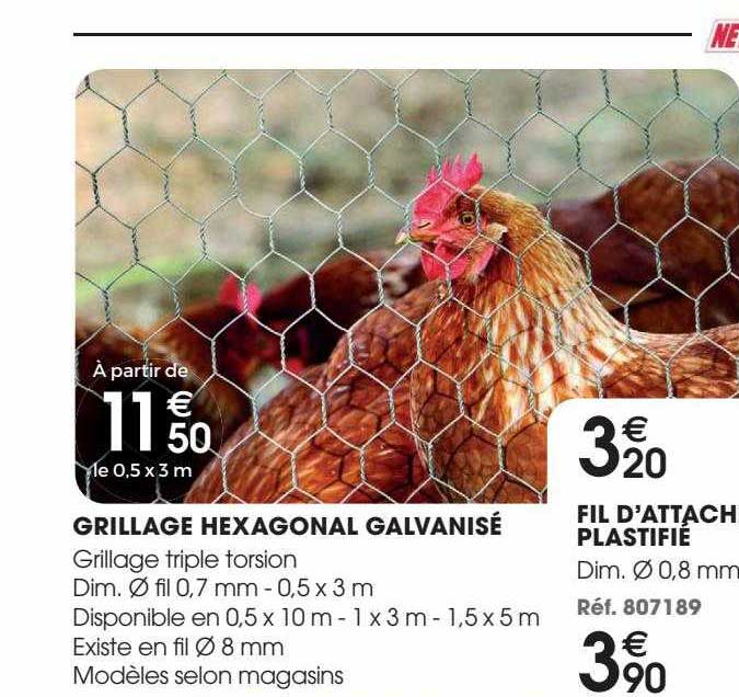 grillage hexagonal galvanisé, fil d'attache plastifié