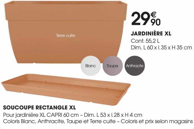jardinière xl, soucoupe rectangle xl
