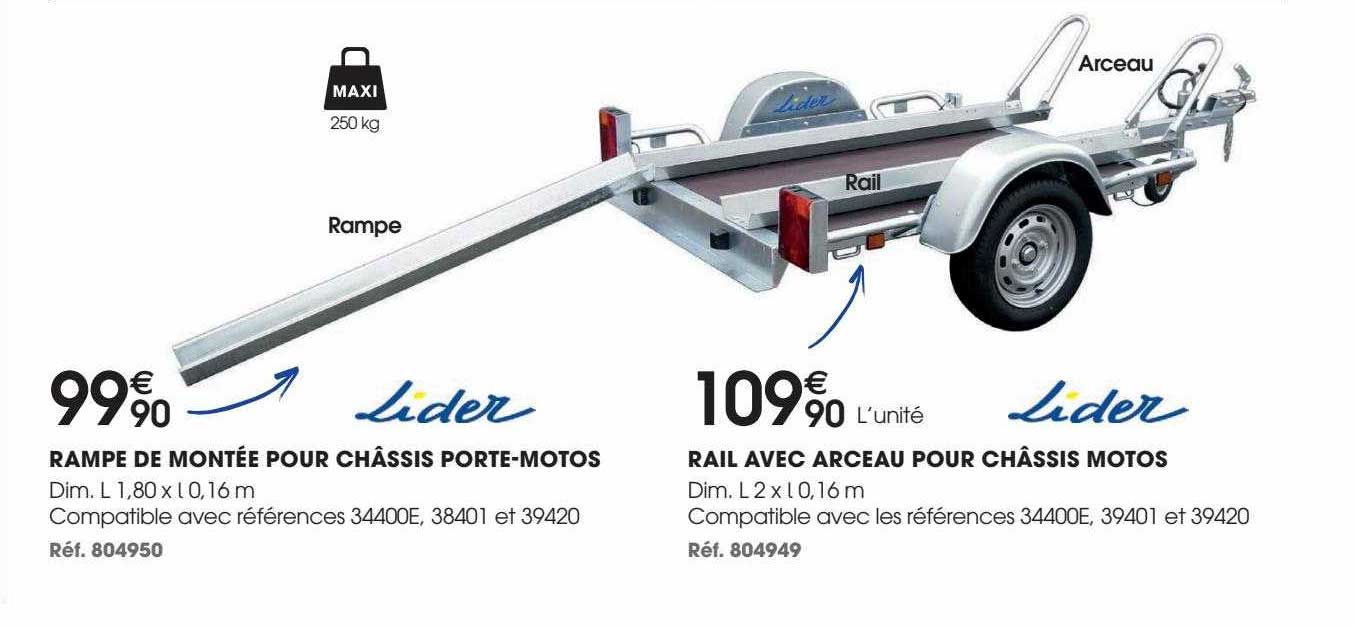 rampe de montée pour châssis porte-motos lider, rail avec arceau pour châssis motos lider
