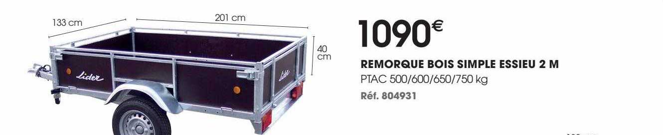 remorque bois simple essieu 2 m lider