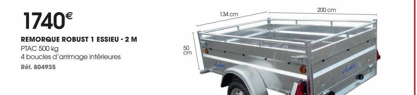 remorque robust 1 essieu - 2 m lider