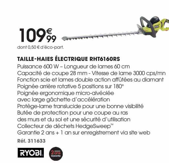 taille-haies électrique rht6160rs ryobi