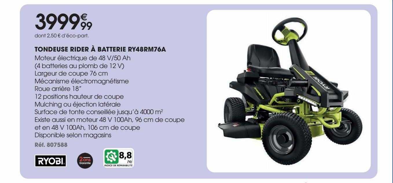 tondeuse rider à batterie ryobi ry48rm76a