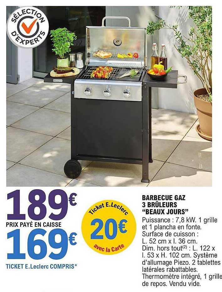 barbecue gaz 3 brûleurs "beaux jours"