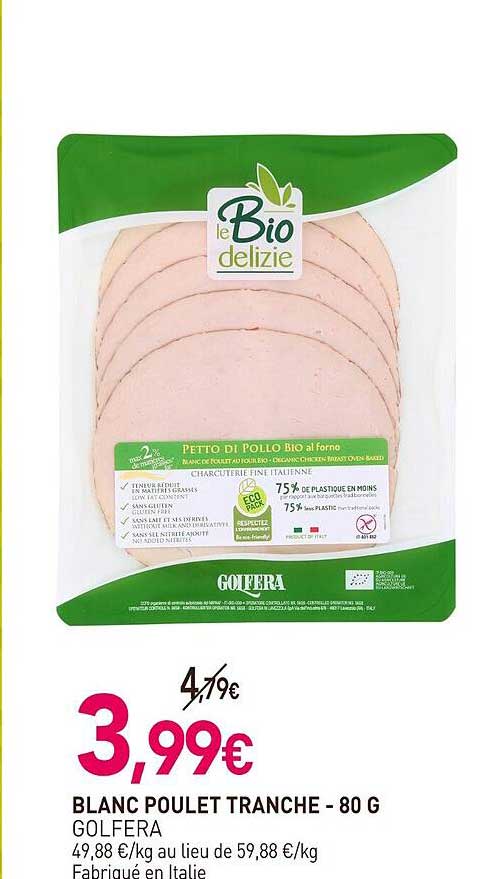 blanc poulet tranche golfera - 80 g