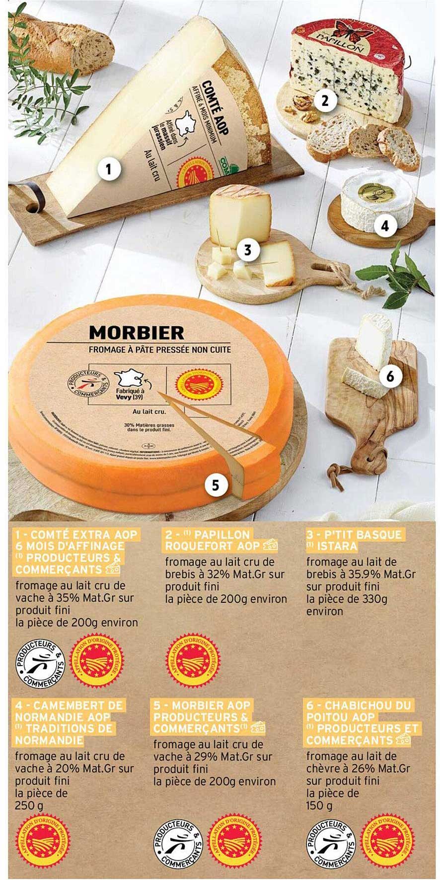 comté extra aop 9 mois d'affinage producteurs et commerçants, papillon roquefort aop, p'tit basque istara, camembert de normandie aop tradition de normandie, morbier aop producteurs & commerçants