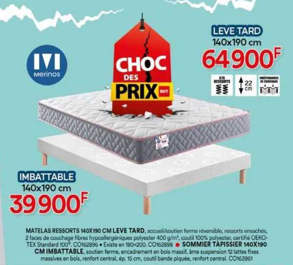 matelas ressorts 140 x 190 cm leve tard merinos, sommier tapissier 140 x 190 cm imbattable merinos
