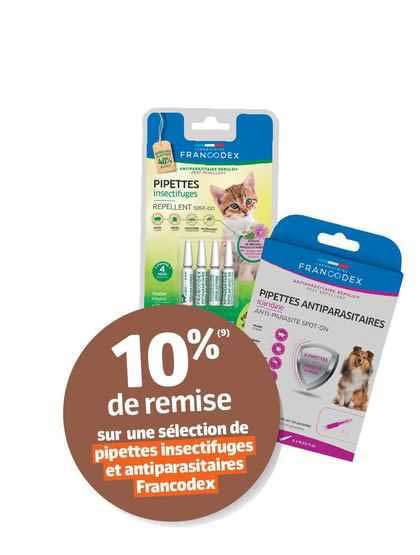 sélection de pipettes insectifuges et antiparasitaires francodex