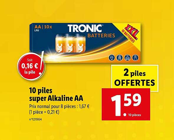 10 piles super alkaline aa tronic