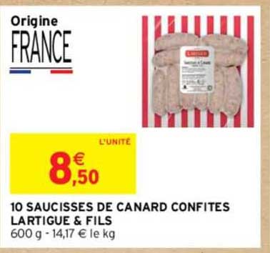 10 saucisses de canard confites lartigue & fils